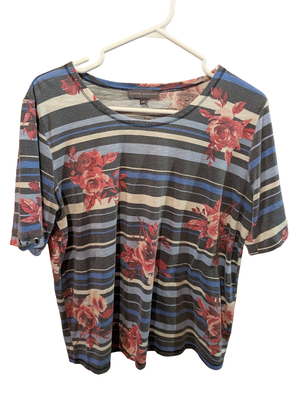 Women’s Blue Striped Floral Tee